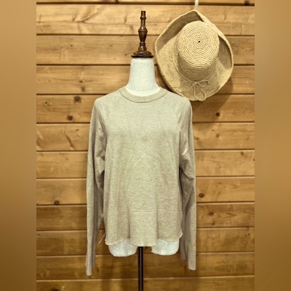 Cozy Side-Zip Crewneck Sweater Tan Oatmeal Neutral Soft Knit Loungewear Leisure - Picture 1 of 9